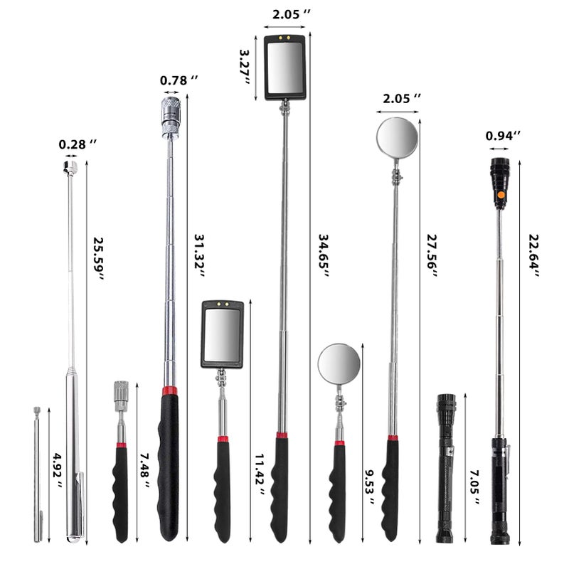 VIBELITE Telescoping Magnetic Pick Up Tool with 1lb& 15lb Pickup Rod, Round& Square 360 Swivel Adjustable Inspection Mirror, Flexible LED Flashlight, Cool Gadget Valentines Day Gifts for Him, Men, Teen Boys - Image 2
